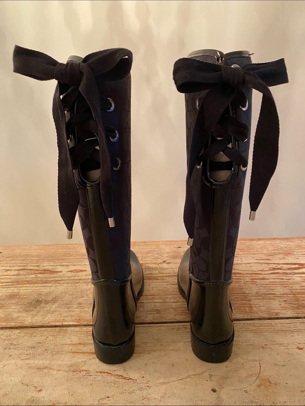 New! Coach Black Signature Monogram Tall Rain Boots - Picture 3 of 8